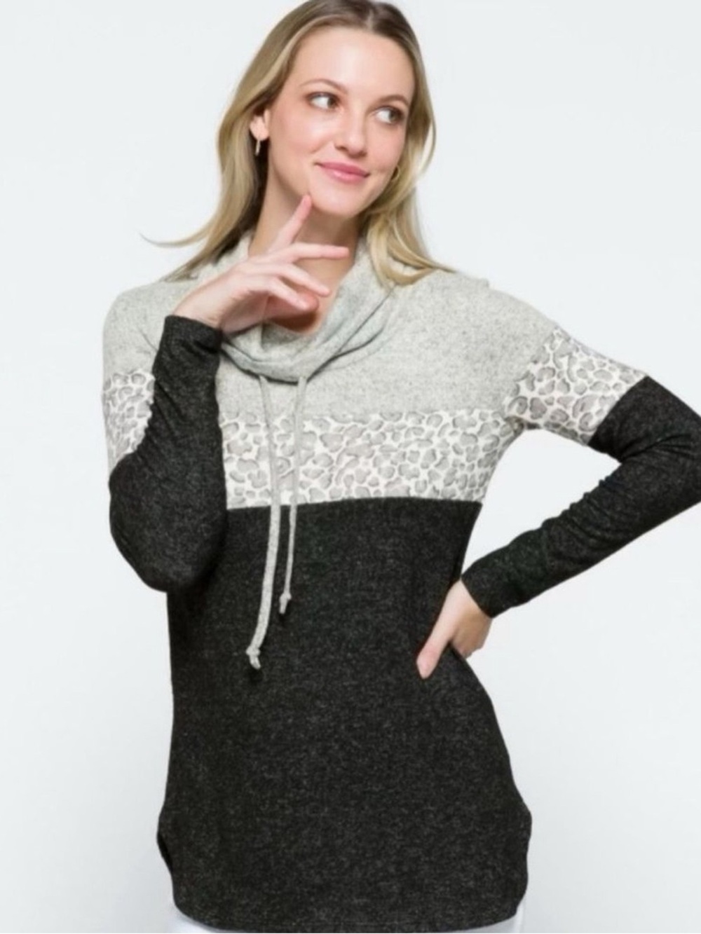 Market & Spruce Gray and Black Cowl Neck Sweater